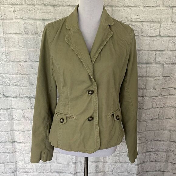 Old Navy women L 2 button fully lined canvas jacket green - Picture 1 of 12